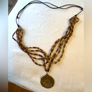 New J Jill adjustable beaded necklace with gold color pendant